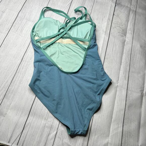 Carve Designs Beacon Bay Blue Green Striped One Piece Swimsuit Full Coverage XS - Picture 6 of 8